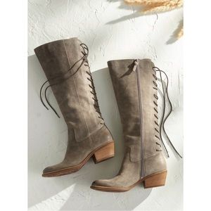 Sofft Womens Sharnell Suede Lace-Up Knee-High Boots Taupe